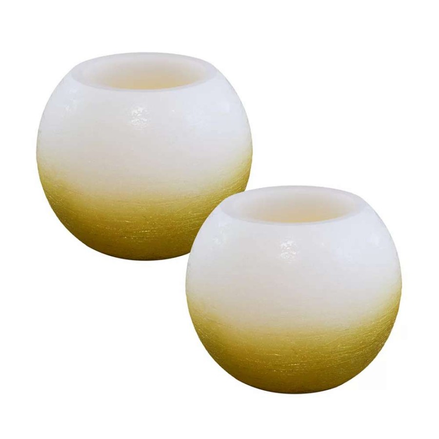 Pillar Candles * | Lumabase Round Led Unscented Candle 2-Piece Set Gold