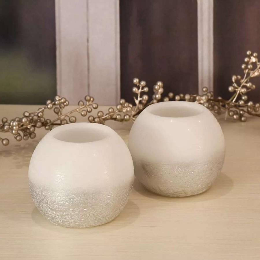 Pillar Candles * | Lumabase Round Led Unscented Candle 2-Piece Set Gold