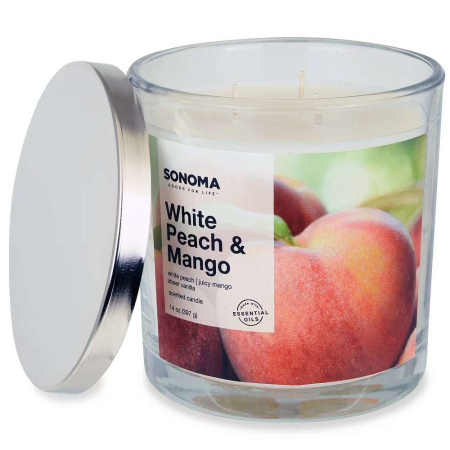 Jar Candles * | Sonoma Goods For Life White Peach & Mango 14-Oz. 3-Wick Candle Jar