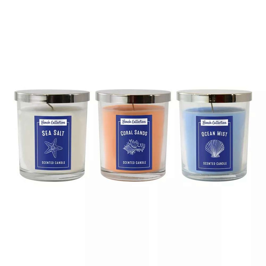 Candle Sets * | Lumabase 10-Oz. Beach Scented Candle Collection 3-Piece Set