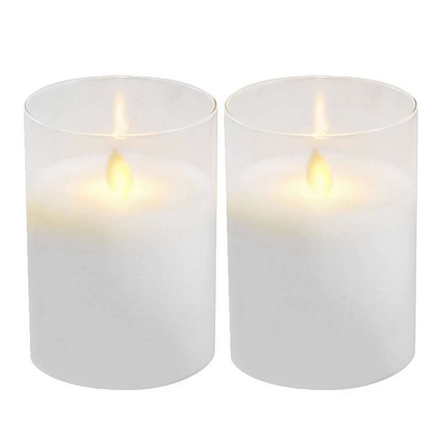 Novelty Candles * | Lumabase 2-Pack Battery Operated Led Glass Candles With Moving Flame