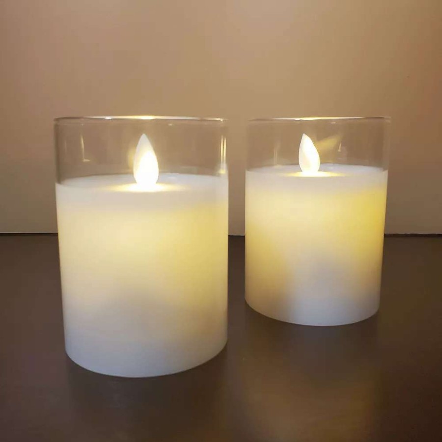 Novelty Candles * | Lumabase 2-Pack Battery Operated Led Glass Candles With Moving Flame