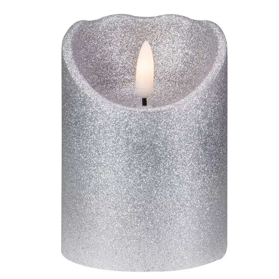 Other Candles * | Christmas Central 4 Led Silver Glitter Flameless Christmas Decor Candle