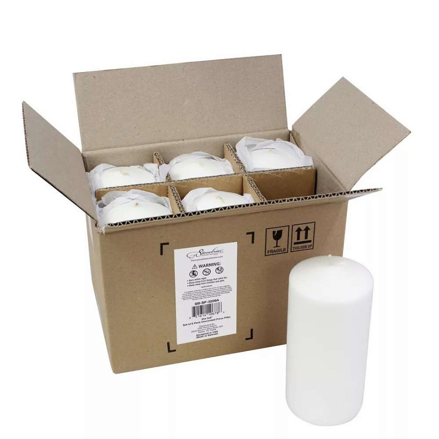 Other Candles * | Stonebriar Collection Tall Long-Burning Unscented White Wax Pillar Candles 6-Piece Set