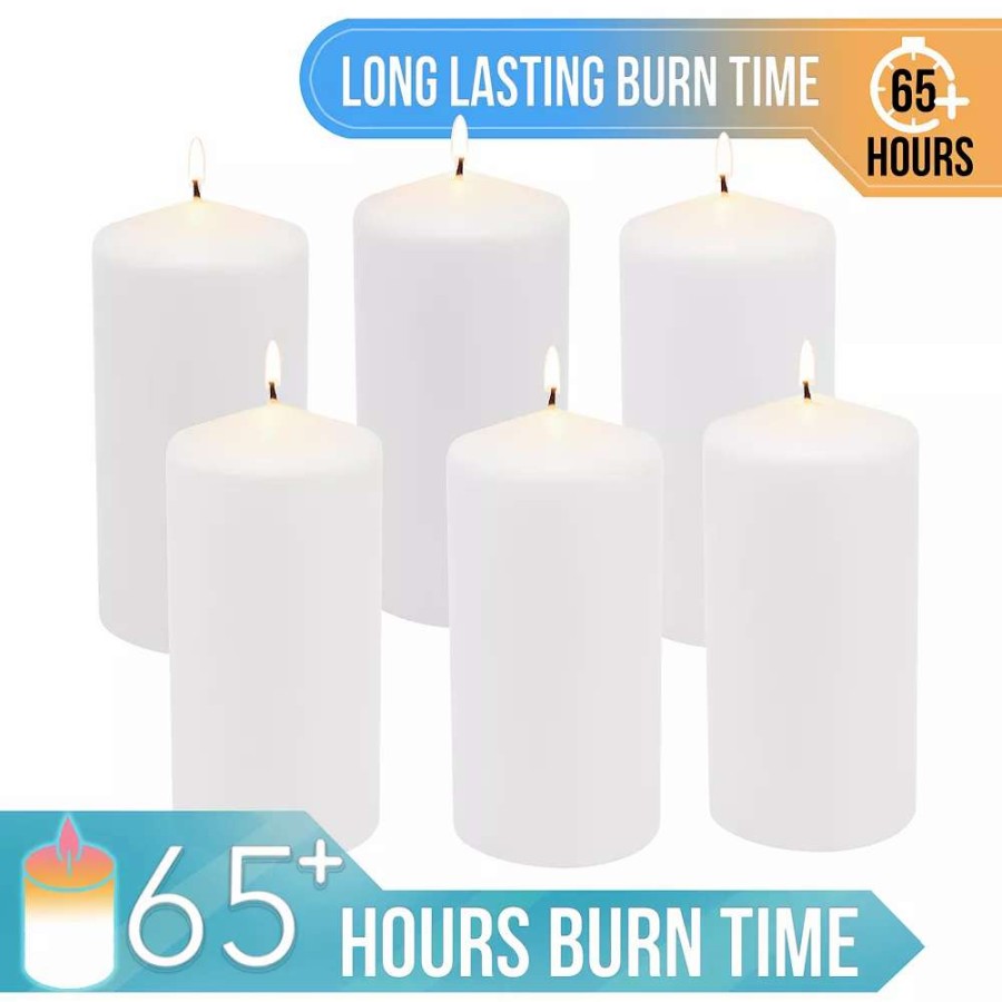 Other Candles * | Stonebriar Collection Tall Long-Burning Unscented White Wax Pillar Candles 6-Piece Set