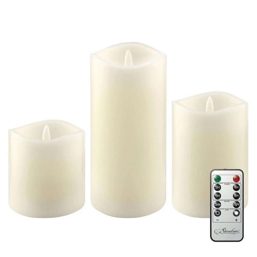 Candle Sets * | Stonebriar Collection Real Wax Flameless Led Pillar Candles With Remote & Timer 3-Piece Set