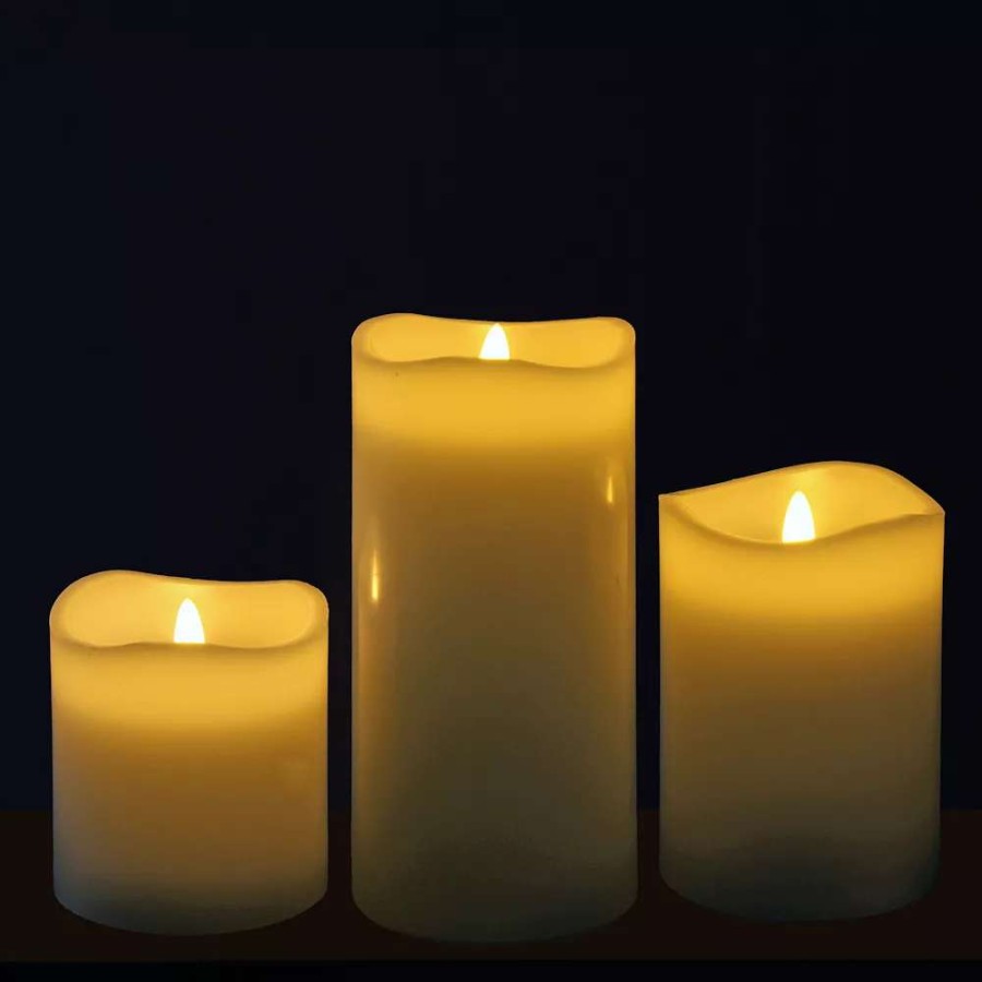 Candle Sets * | Stonebriar Collection Real Wax Flameless Led Pillar Candles With Remote & Timer 3-Piece Set