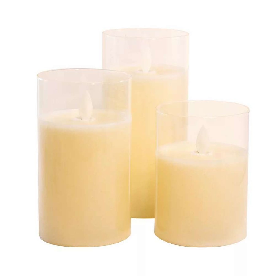 Pillar Candles * | Lumabase Battery Operated Led Realistic Flame Wax Filled Candles In Glass Holders (Set Of 3)