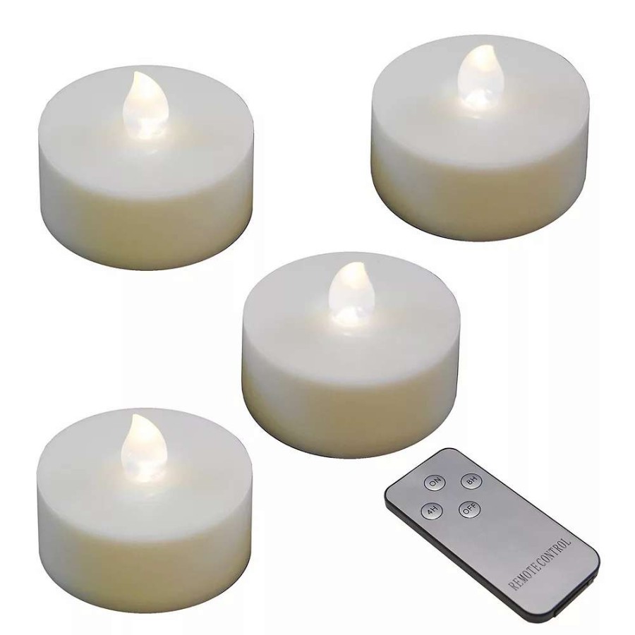 Votive & Tealight Candles * | Lumabase White Led Tealight Candle & Remote Control 5-Piece Set