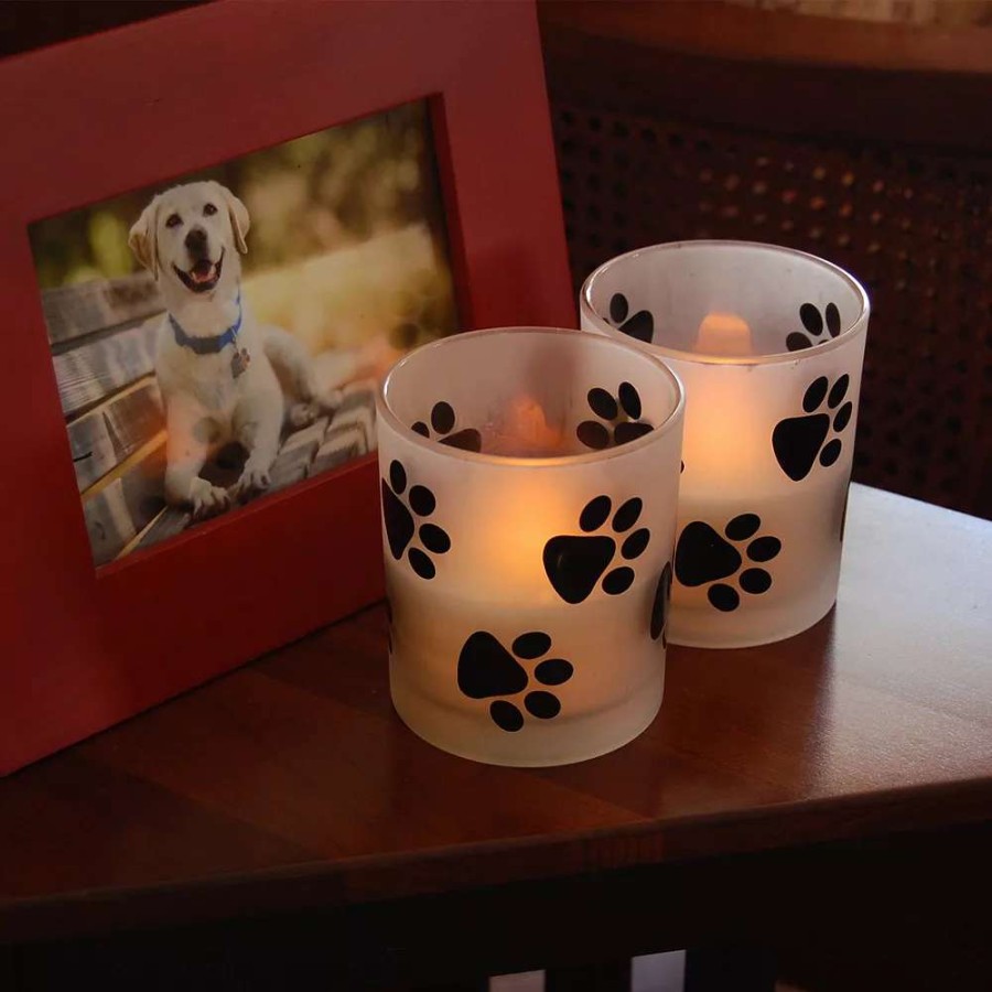 Candle Sets * | Lumabase Paw Print Led Candle 2-Piece Set