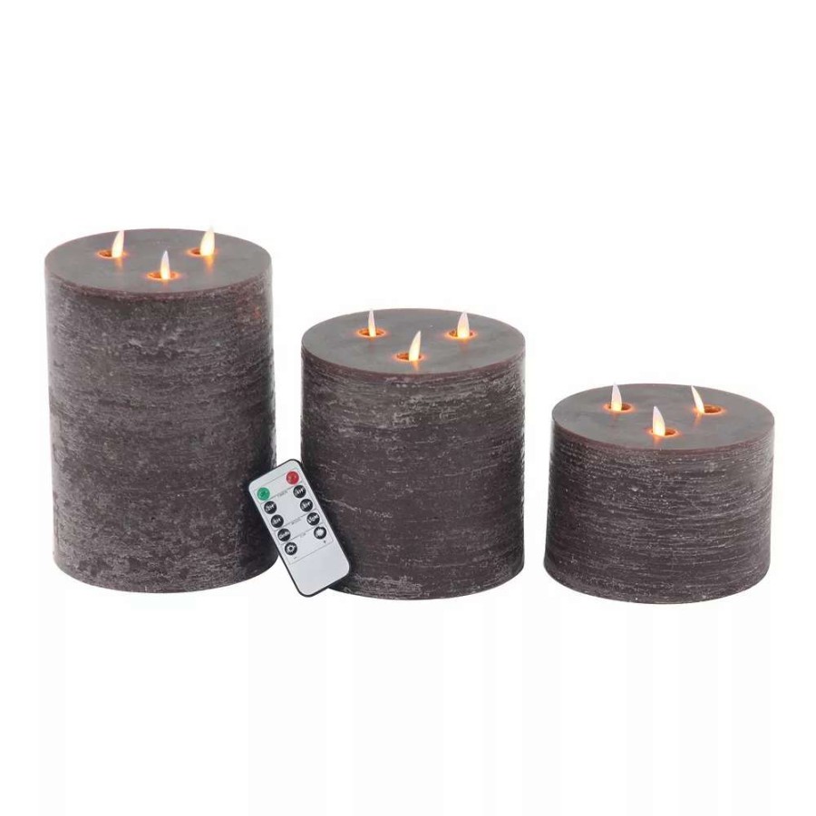 Candle Sets * | Stella & Eve Modern Brown Flicker Led Pillar Candle 3-Piece Set