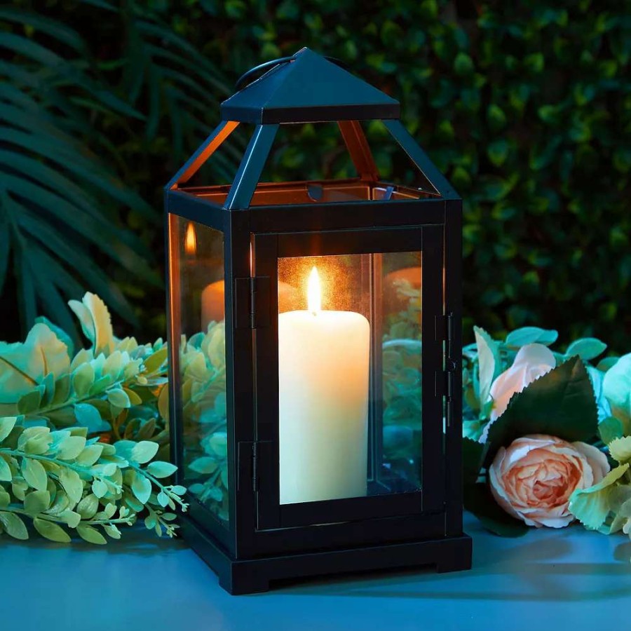 Other Candles * | Juvale Black Decorative Candle Lantern, Decorative Metal Candle Holder With Tempered Glass (5.3 X 11 In)