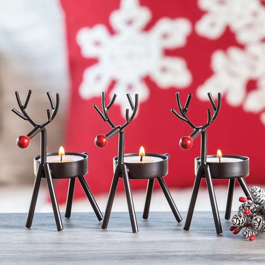 Votive & Tealight Candles * | Studio 66 Mini Reindeer Tealight Holders Set Of 3