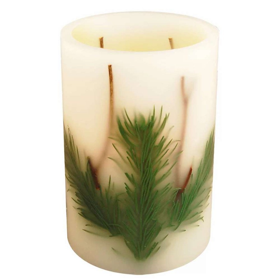 Candle Sets * | Lumabase Luminarias 2-Piece Pine Needle Flameless Led Timer Candle Set