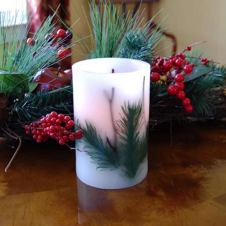 Candle Sets * | Lumabase Luminarias 2-Piece Pine Needle Flameless Led Timer Candle Set