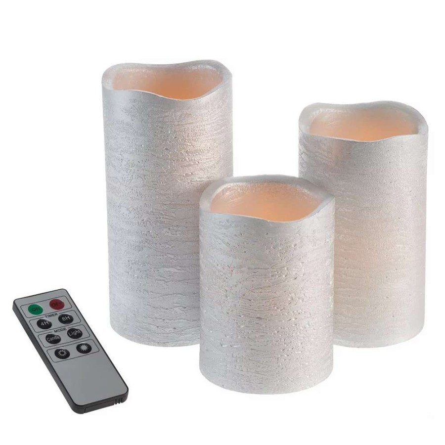 Pillar Candles * | Lavish Home Flameless Led Pillar Candle & Remote 4-Piece Set Silver