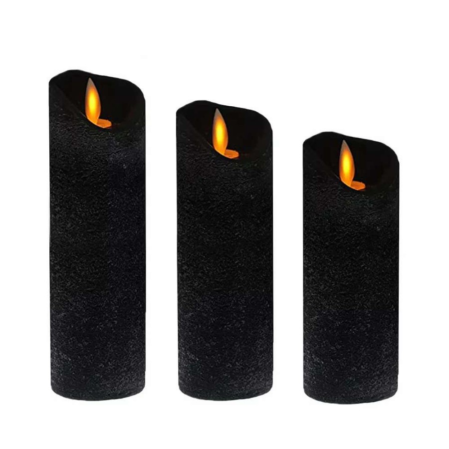 Pillar Candles * | Lumabase Black Battery Operated Led Wax Candles With Moving Flame 3-Pack Set