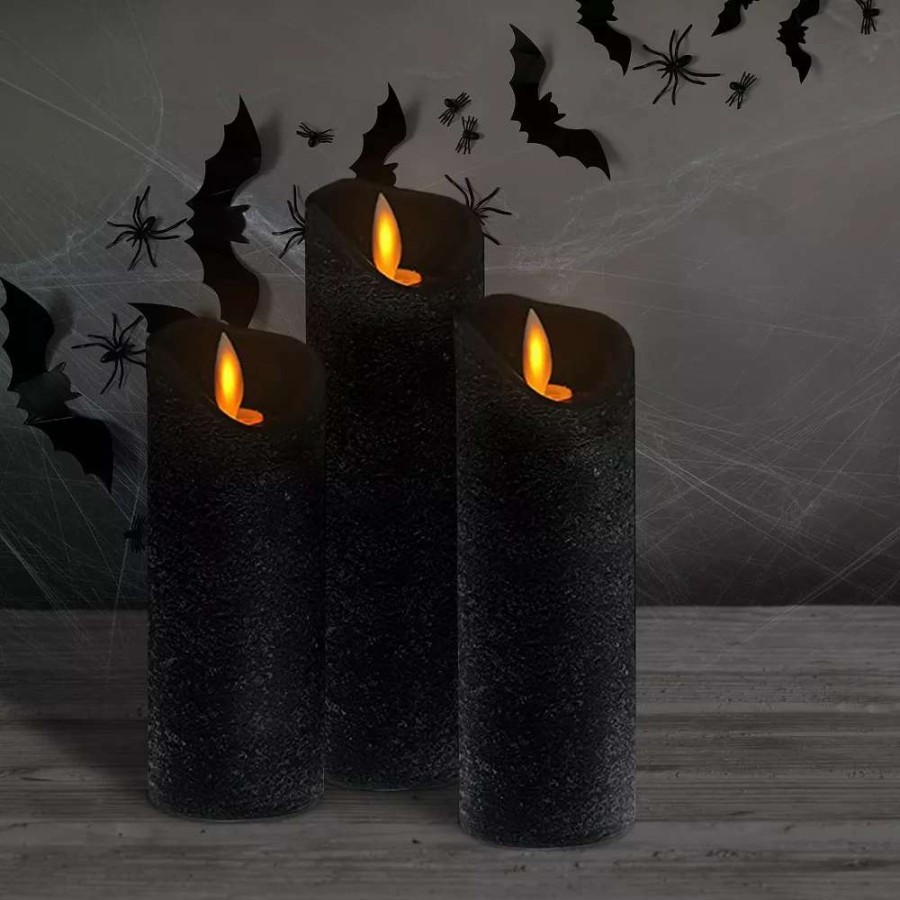 Pillar Candles * | Lumabase Black Battery Operated Led Wax Candles With Moving Flame 3-Pack Set