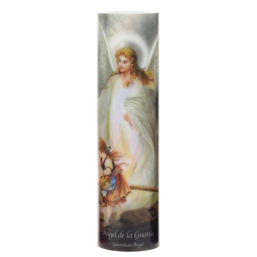 Pillar Candles * | The Saints Gift Collection The Saints Collection 8.2" X 2.2" Guardian Angel Flameless Led Prayer Candle