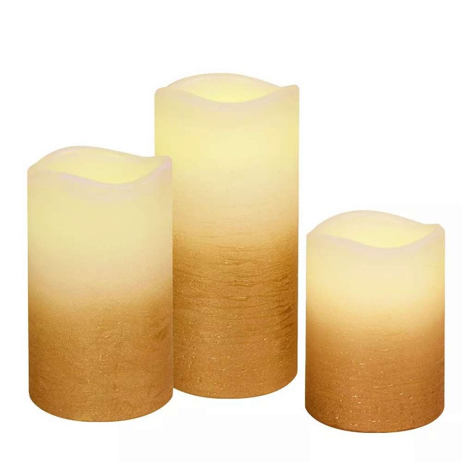 Other Candles * | Lumabase Rose Gold And White Battery Operated Led Wax Pillar Candles 3-Piece Set