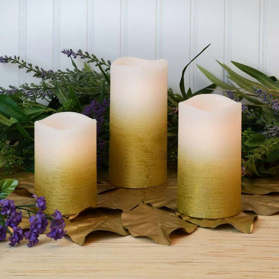 Other Candles * | Lumabase Rose Gold And White Battery Operated Led Wax Pillar Candles 3-Piece Set