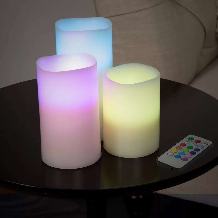 Candle Sets * | Lavish Home Led Color Changing Flameless Pillar Candle & Remote 4-Piece Set