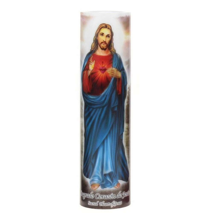 Pillar Candles * | The Saints Gift Collection The Saints Collection 8.2" X 2.2" Jesus Flameless Led Prayer Candle