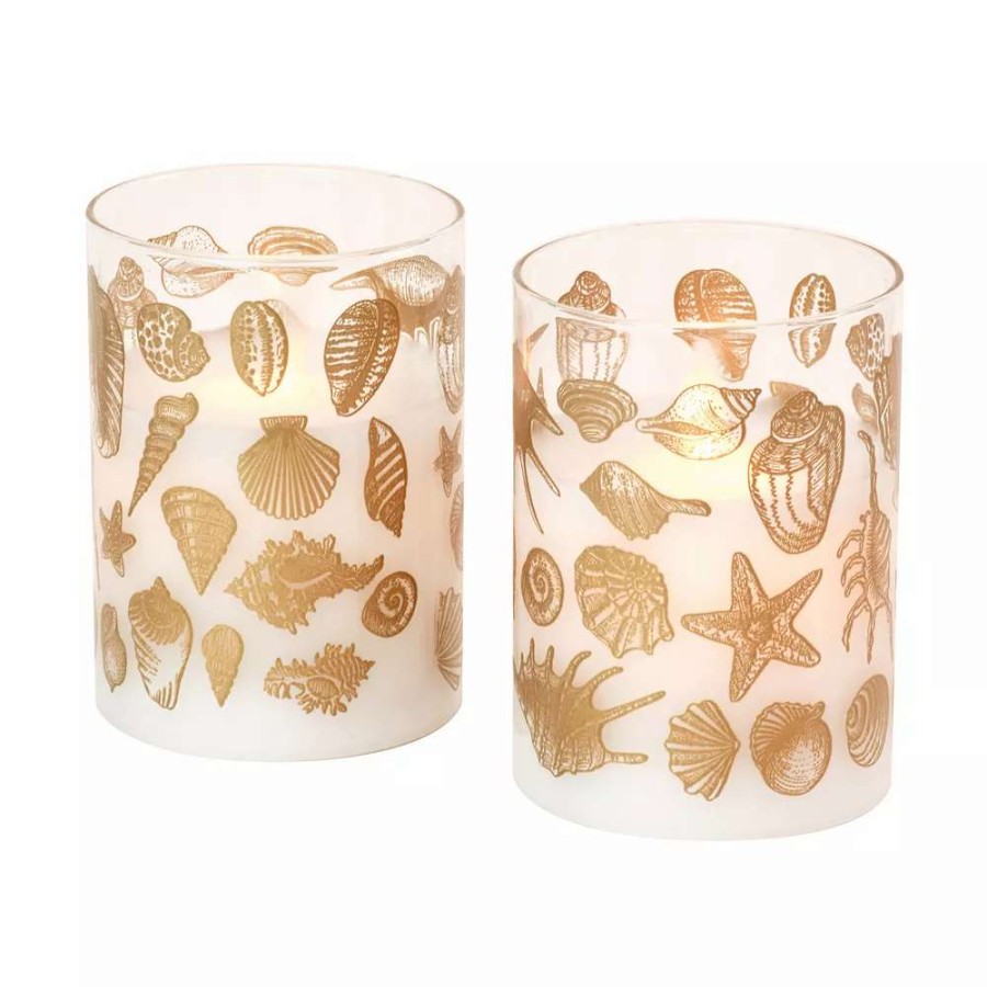 Other Candles * | Lumabase Seashells Battery Operated Wax Candles In Glass Holders With Moving Flame 2-Piece Set