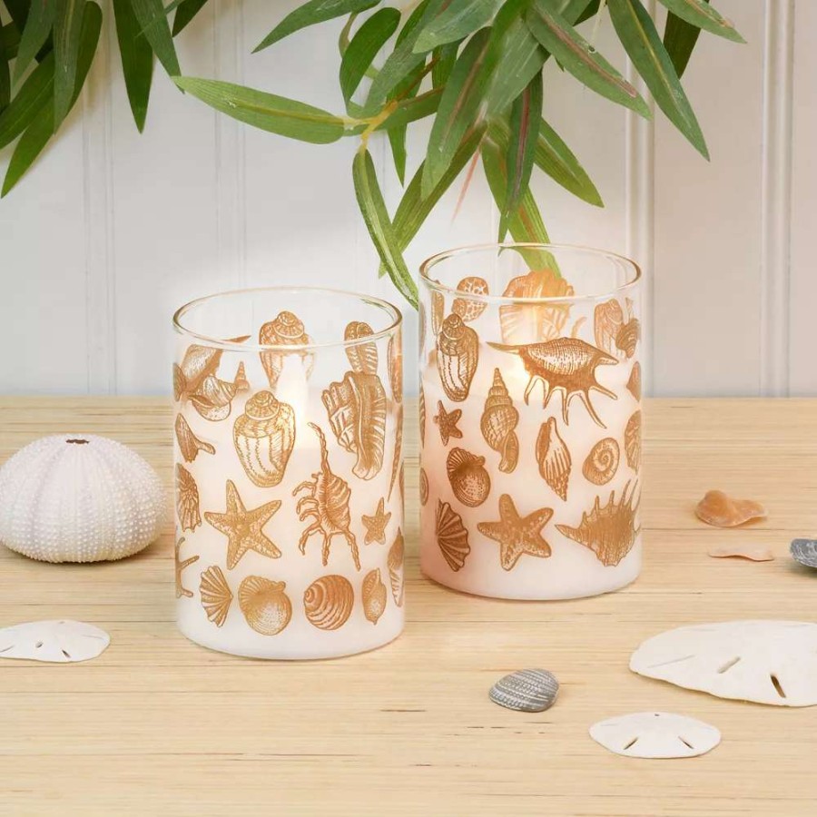 Other Candles * | Lumabase Seashells Battery Operated Wax Candles In Glass Holders With Moving Flame 2-Piece Set