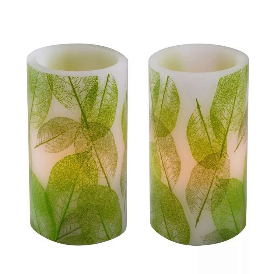 Pillar Candles * | Lumabase Battery Operated Led Wax Candles- Lace Leaf (Set Of 2)