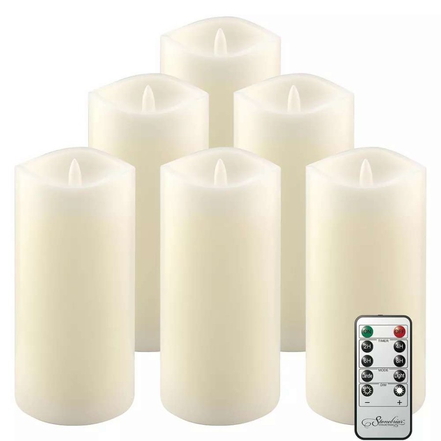 Candle Sets * | Stonebriar Collection Real Wax Flameless Led Pillar Candles With Remote & Timer 6-Piece Set