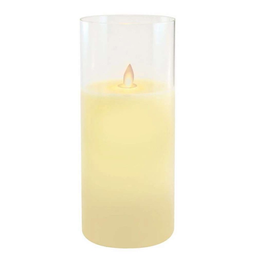 Pillar Candles * | Lumabase 10 Battery Operated Led Realistic Wax Candle In A Glass Holder